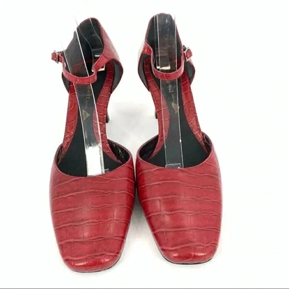 Easy spirit heels size 9.5 red leather tortoise print square toe vintage 90s - Picture 2 of 15